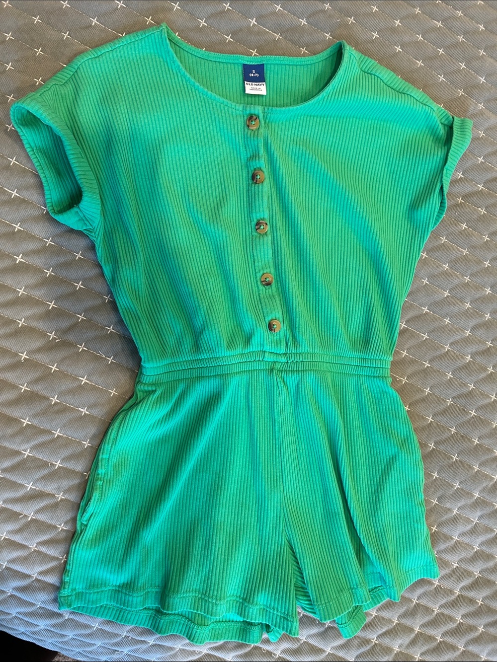 Old Navy Bright Teal Ribbed Button-Front Girls Romper